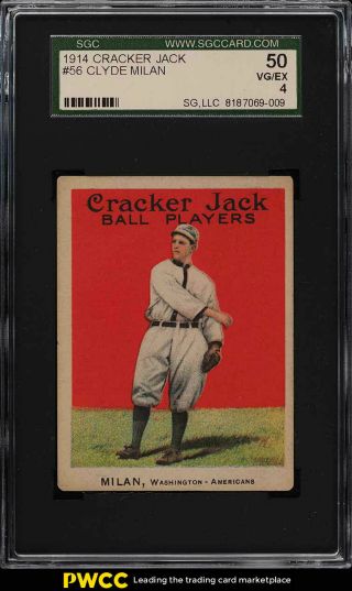1914 Cracker Jack Clyde Milan 56 Sgc 4 Vgex (pwcc)