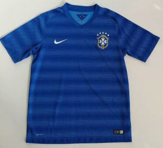 Brazil Soccer Jersey Football Kit Nike 2014 Away Cbf Youth Xl Blue Stripe Shirt