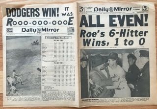 1949 Ny Subway World Series Newspaper Daily Mirror Dodgers (1) Yankees (0) Game 2