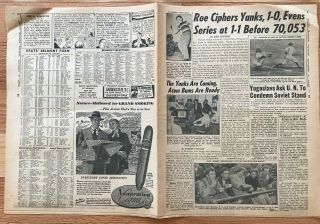 1949 NY Subway WORLD SERIES Newspaper DAILY MIRROR Dodgers (1) Yankees (0) Game 2 3