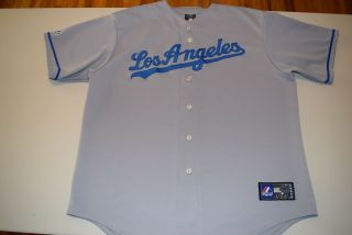 Sewn Logo Los Angeles Dodgers Gray Button Up Majestic Jersey Men 
