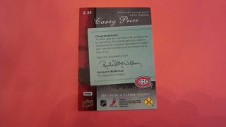 2007 08 BE A PLAYER SIGNATURE SERIES CAREY PRICE AUTOGRAPH MONTREAL CANADIENS 2