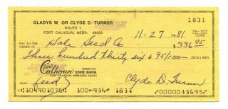 Clyde Bulldog Turner Signed Bank Check Autographed Bears 11/27/1981 45896