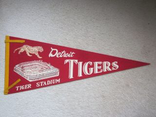Vintage 1960s Detroit Tigers Red Baseball Pennant Stadium Mlb Near