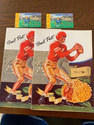 1952 Ucla Vs Stanford Football Program (2) “the Goal Post” With (2) Ticket Stubs
