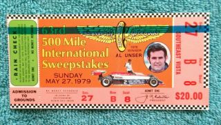 1979 Indianapolis Indy 500 Ticket Stub Al Unser Photo Rick Mears Winner