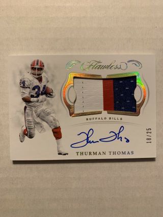 2018 Panini Flawless Thurman Thomas Autograph Gold 3 Color Patch Auto /25 Bills