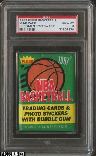 1987 Fleer Basketball Wax Pack Michael Jordan Sticker Top Psa 8 Pop 3