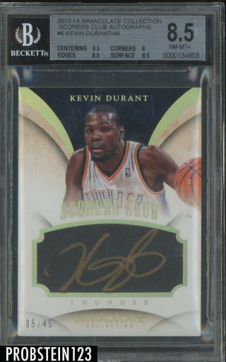 2013 - 14 Immaculate Scorers Club Kevin Durant Gold Ink Auto 5/49 Bgs 8.  5 W/ 10