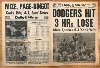 1949 Subway World Series Newspaper Ny Daily Mirr0r Yankees (4) Dodgers (3) Game 3