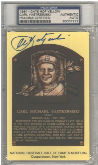 Carl Yastrzemski Red Sox Signed Autograph Baseball Hof Plaque Postcard Psa