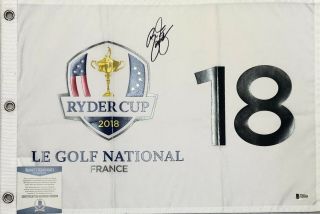 Rickie Fowler Signed Autographed 2018 Ryder Cup Pin Flag Team Usa Beckett