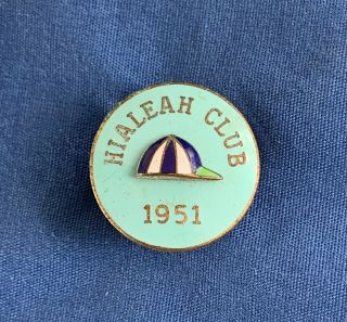 1951 Hialeah Park Club Member Horse Racing Enamel Pin Miami Florida Jockey Cap