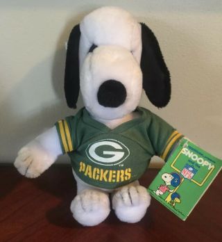 Snoopy Green Bay Packers Nfl Football Toy Stuffed Animal Vtg Peanuts
