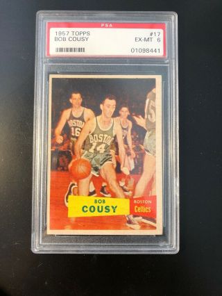 1957 Topps Bob Cousy Rc 17 Psa 6 Ex - Mt Celtics Hof
