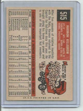 1959 TOPPS BASEBALL 515 HARMON KILLEBREW CARDS VG/EX LIGHT CREASES [Lot 2] 2