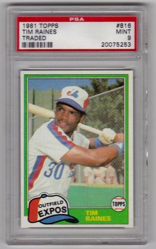 1981 Topps Traded Tim Raines (hof) Montreal Expos 816 Baseball Card Psa 9