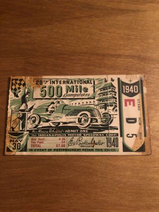 1940 Indianapolis/indy 500 Ticket Stub