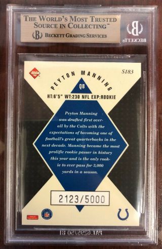 1998 Collector’s Edge Masters Peyton Manning Rookie Rc S183 BGS 9.  5 2123/5000 2