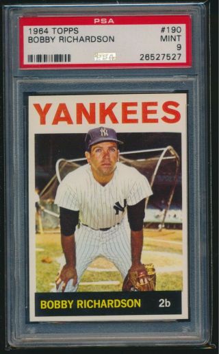 1964 Topps 190 Bobby Richardson York Yankees Psa 9