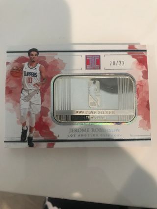 Jerome Robinson 2018 - 19 Impeccable Silver Bar 1 Troy Ounce 20/22