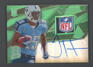 2013 Spectra Green Prizm Justin Hunter Rpa Rc Rookie Nfl Shield Patch Auto 1/5