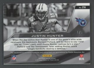 2013 Spectra Green Prizm Justin Hunter RPA RC Rookie NFL Shield Patch AUTO 1/5 2