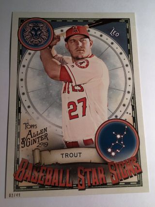 2019 Topps Allen & Ginter Baseball Star Signs 5x7 Mike Trout Angels 15 03/49