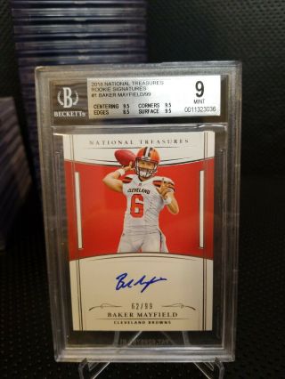 2018 National Treasures Baker Mayfield Rookie Auto /99 Browns Bgs 9 10