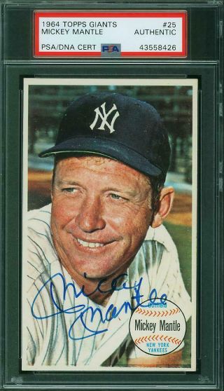 1964 Topps Giants Mickey Mantle Autographed Auto Baseball Card Psa Authentic