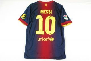 Lionel Messi FC Barcelona Soccer Jersey Mens Medium Striped Qatar Nike Blue 2