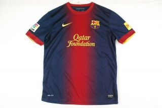 Lionel Messi FC Barcelona Soccer Jersey Mens Medium Striped Qatar Nike Blue 3