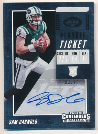 Sam Darnold 2018 Panini Contenders Rc Playoff Ticket Autograph Sp Auto 03/10