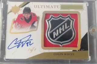 2017 - 18 Ud Ultimate Colin White Ultimate Rookies Auto Shield Patch 1/1 Ottawa
