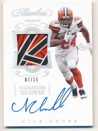 Nick Chubb 2018 Panini Flawless Rc Autograph 3 Color Glove Patch Auto /15 $300