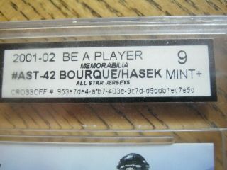 2001 02 Be A Player Memorabilia AST 42 Dominik Hasek Ray Bourque Graded 9,  XX 3