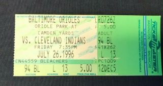 1996 Baseball Ticket Stub Orioles Indians 7 Home Runs Thome Ripken,