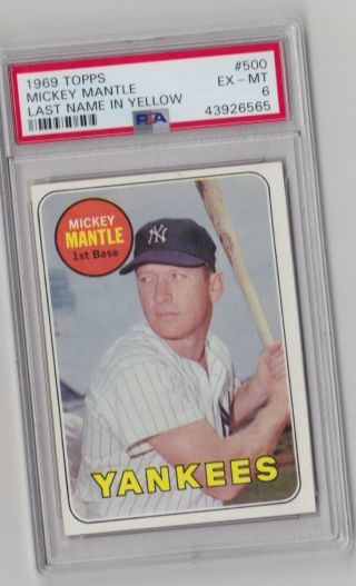1969 Topps Mickey Mantle York Yankees 500 Baseball Card Psa 6 Ex - Mt.