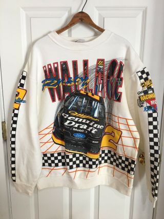 Vintage 80s 90s Rusty Wallace Sweatshirt Nascar Racing All Over Print Size Xl