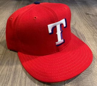 Vtg Texas Rangers Era Fitted Hat 7 1/2 Mlb Red Cap Wool On Field Usa