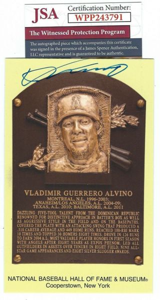 Autographed Vladimir Guerrero Hall Of Fame Gold Plaque Post Card - Jsa