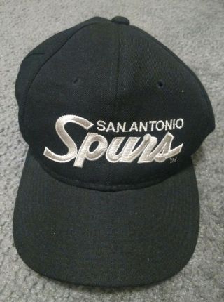 Vintage San Antonio Spurs Sports Specialties Snapback Black Script Hat Cap