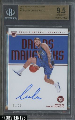 2018 - 19 Panini Encased Red 170 Luka Doncic Rc Rookie Auto 1/25 Bgs 9.  5