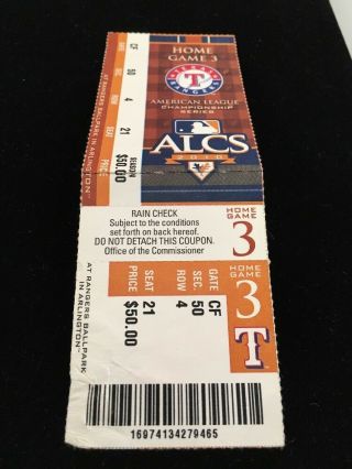 Texas Rangers World Series Season Ticket Stub 2010 Alcs Vs Detroit Tigers Game 3