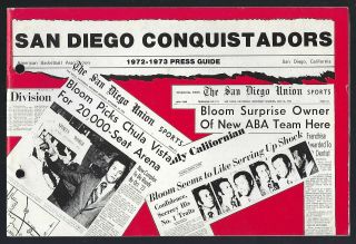 1972 - 73 Aba San Diego Conquistadors Media Press Guide Yearbook