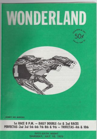 1975 Wonderland Greyhound Program