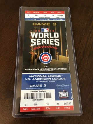 2016 World Series Game 3 Chicago Cubs Vs Indians Ticket - Wrigley Field Mlb