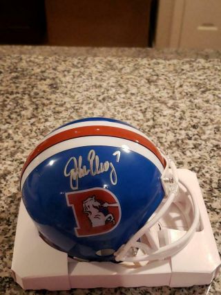 John Elway Autographed Denver Broncos Old D Mini Helmet Psa
