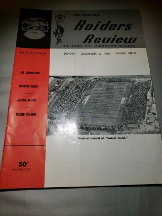 December 22nd 1963 Afl Football Program Houston Oilers Vs Oakland Raiders Ex