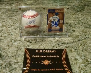 Signed Colorado Rockies Charlie Blackmon Baseball Display Case & Rc Card Proof